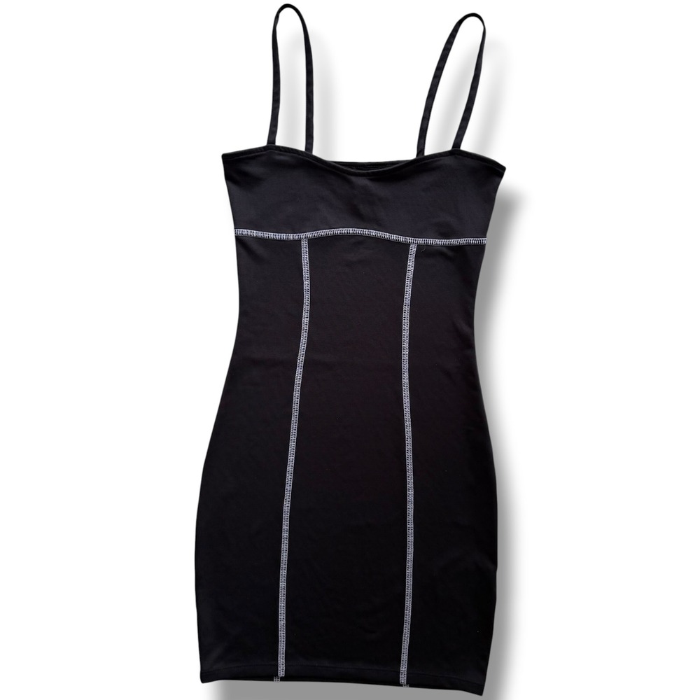 Divided H&M XXS Black Contrast Stitch Spaghetti Strap Bodycon MiniDress Festival